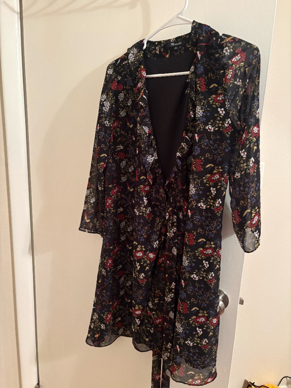 Madewell Sheer Sleeve Wrap Dress in Finch Floral, size medium - Picture 2 of 5